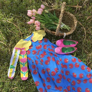 

ZMHYAOKE 2020 New Girl's Lapel Dress Summer Girl Baby Cute Plaid Drsss with The Same Daisy Knitted Girls Dresses Princess Dress