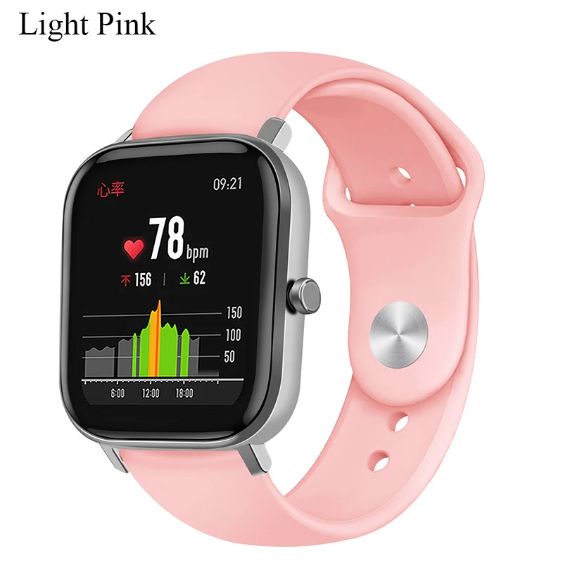 Ремешок BOORUI Amazfit GTS из чистого цветного силикона 20 мм ремешок Amazfit ремешок Bip для Xiaomi Huami Amazfit GTS/GTR 42 мм ремешок для часов - Цвет: Light pink