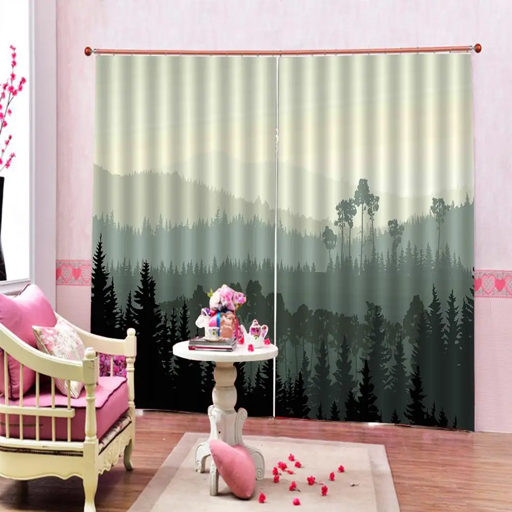 Farmhouse Decor Shower Curtain Pine Trees in The Forest on Foggy Blurry home Drapes indoor For Living room Bedroom | Дом и сад