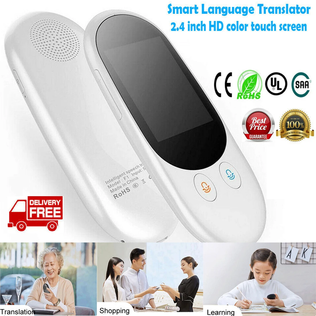F1 Smart Real-time Intelligent Translator Multi-language Voice Pocket Device Support 50+ Languages