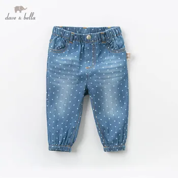 

DB13624 dave bella spring baby girls fashion dots pockets pants children full length kids pants infant toddler trousers