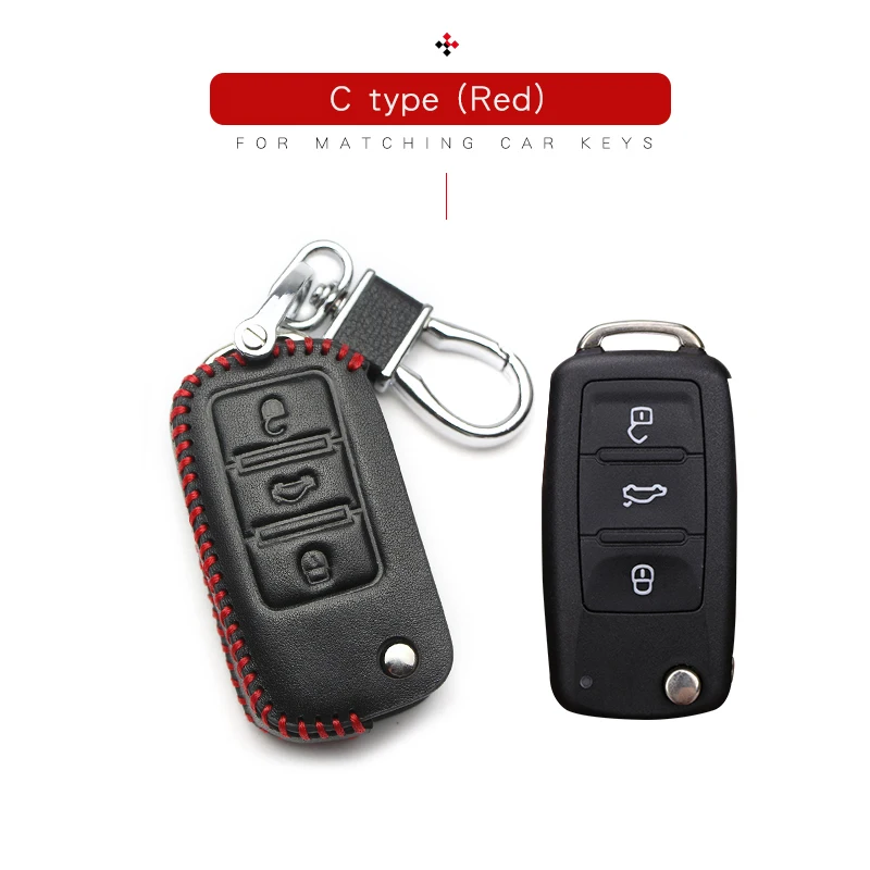 Кожаный чехол для ключей автомобиля для Volkswagen Golf 6 7 Polo MK7 GTI R TSI Magotan CC Gran T-ROC Cross Lavida серии Passat B7 - Название цвета: AO014-redline