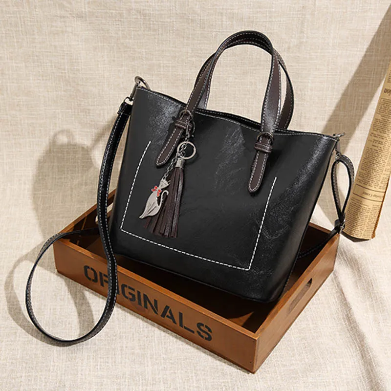 Сумка через плечо, роскошная женская сумка, дизайнерские сумки bolsa feminina, летняя сумка-клатч, винтажная сумка-мессенджер, большая коричневая кожаная сумка - Цвет: BLACK BAG