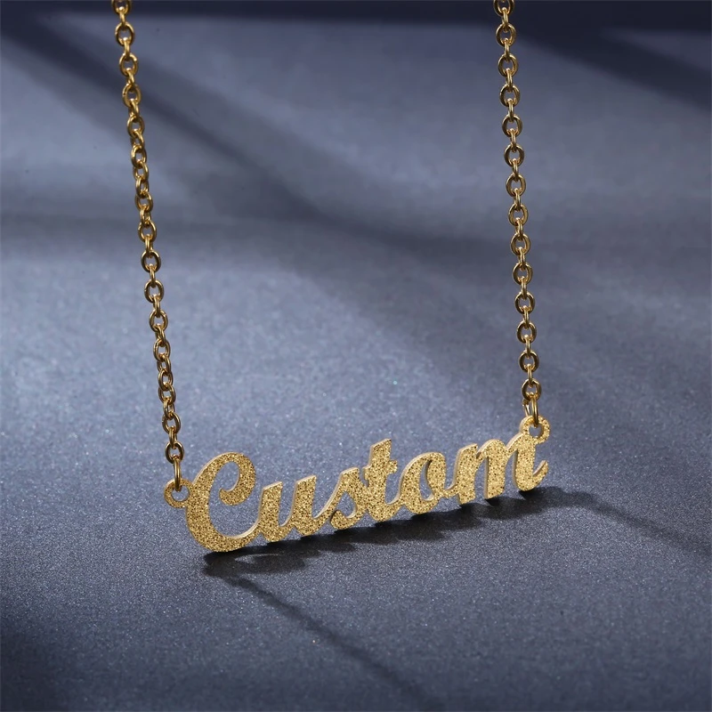 PERSONALISED NAMEPLATE NAME NECKLACE PENDANT GIFT FOR HER XMAS GIFT STEEL CHAIN