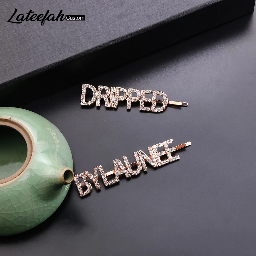 Lateefah на заказ, заколки для волос с буквенным принтом, 1 шт., блестящие Кристальные Стразы с буквенным принтом, заколки для волос для женщин, инструмент для укладки, заколка для волос
