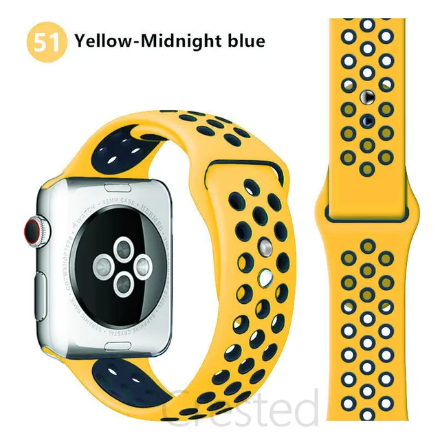 Silicone Strap For apple Watch band 44mm 40mm 45mm 41mm 40 44 mm Breathable Accessories watchband bracelet iWatch 3 4 5 se 6 7 yellowMidnight blue