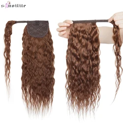 S-noilite 14“-22“ Corn Curly Ponytail Hair Drawstring Hair Extensions 100% Human HairWrap Around Hairpieces Non- Remy Clip In