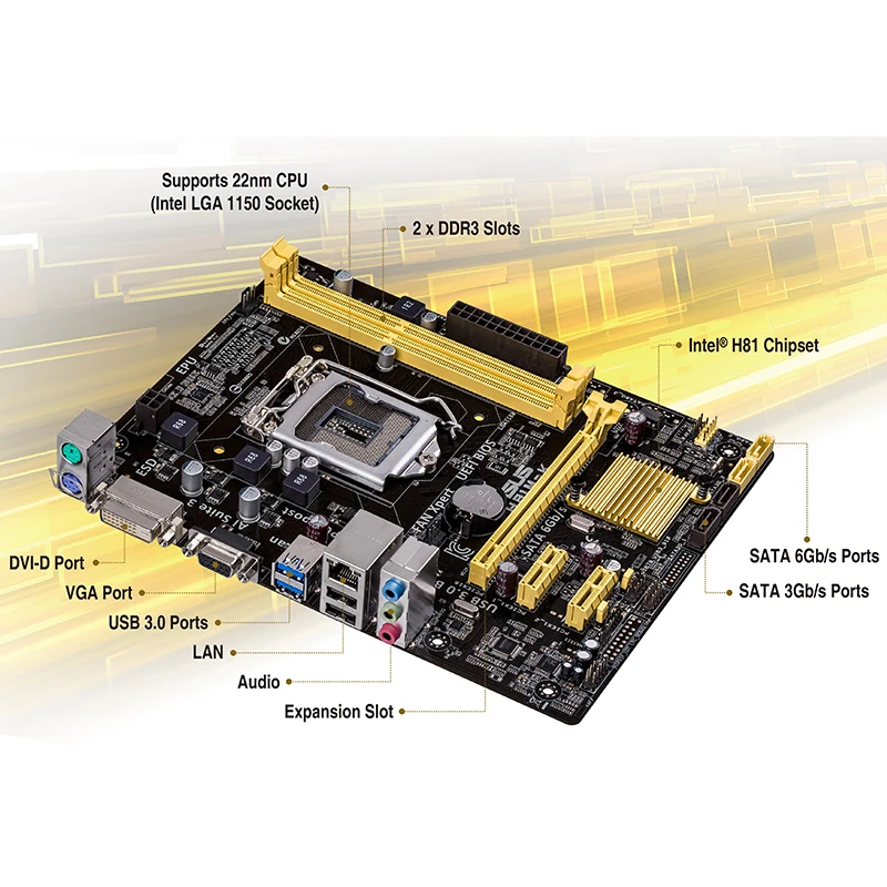 Материнская плата Совершенно новый оригинал ASUS H81M K lga 1150 Intel 2 x DDR3 SATA ssd DVI VGA USB 3 0 uATX
