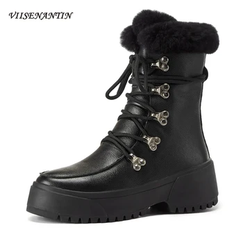 

Children's 2020 Winter Plus Velvet Genuine Leather Flat Platform Jagged Thick-soled Snow Boots High-tube Warm Plush Cotton Shoes