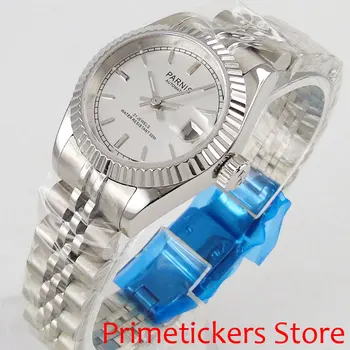 

26mm PARNIS sapphire crystal automatic movement date mental strap polished case women watch