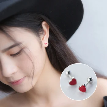 

Mocanie Romantic 925 Sterling Silver Red Enamel Simple Love Hearts Stud Earring for Women Anti-Allergy Ear Pin Fine Jewelry Gift