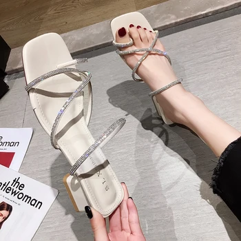 

Slippers Casual Female Shoes Rubber Flip Flops Med Women Heels Square heel Slides Luxury 2020 Soft Hawaiian High Block Fashion