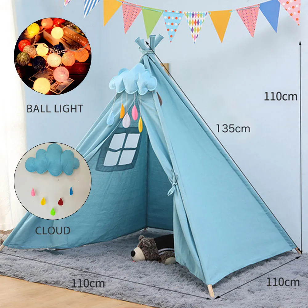 Детская палатка для игрового домика, портативная складная палатка 135*110 см, детская палатка для маленьких девочек, Wigwam, Индия, треугольная палатка, декор для комнаты - Цвет: WJ3688-G