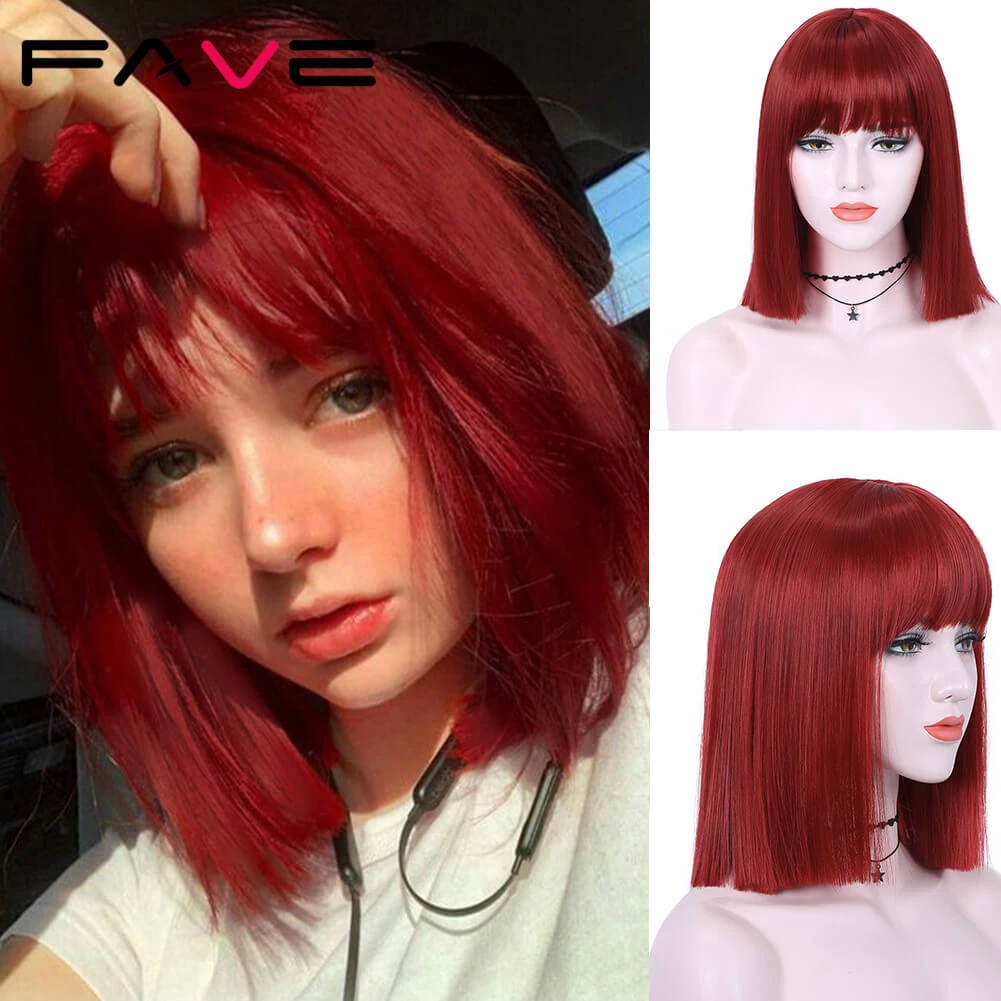 Fave Synthetic Shoulder Length Hair Bob Straight Red Wig With Bangs Purple Black  Hair For Black And White Women Daily Life Party - Synthetic Wigs(for Black)  - AliExpress
