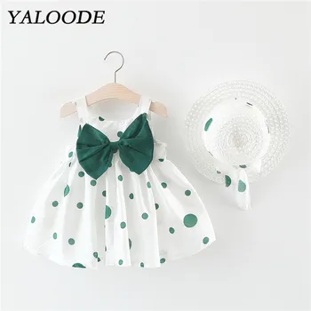 

YALOODE Dot Print Baby Girl Dress Elegant Princess Dresses Hat Clothes Set Newborn Baby Dress Baby Girl Clothes vestido infantil