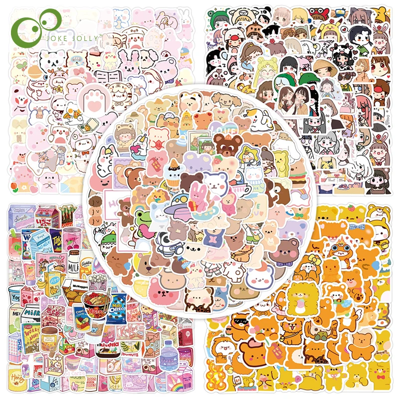 100ピース ロット韓国スタイルかわいいクマ少女シリーズの漫画動物キャラクターステッカー荷物ギター残す接着剤ステッカーddj Stickers Aliexpress