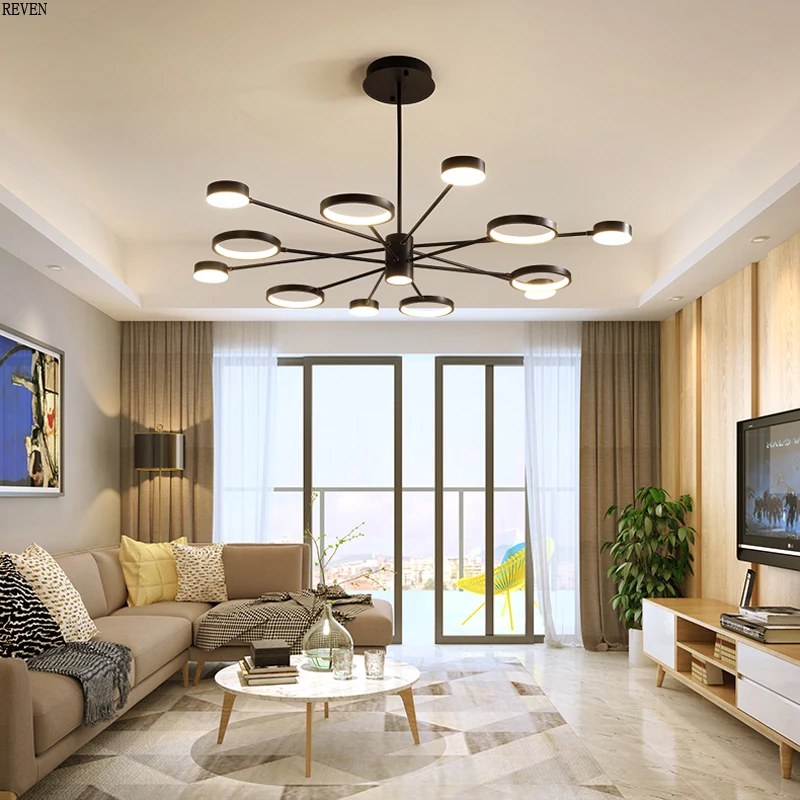 

Modern Fashion Black Led Ceiling Suspended Chandelier Light Lamp for Hall Kitchen Living Room Loft Bedroom Chandelier
