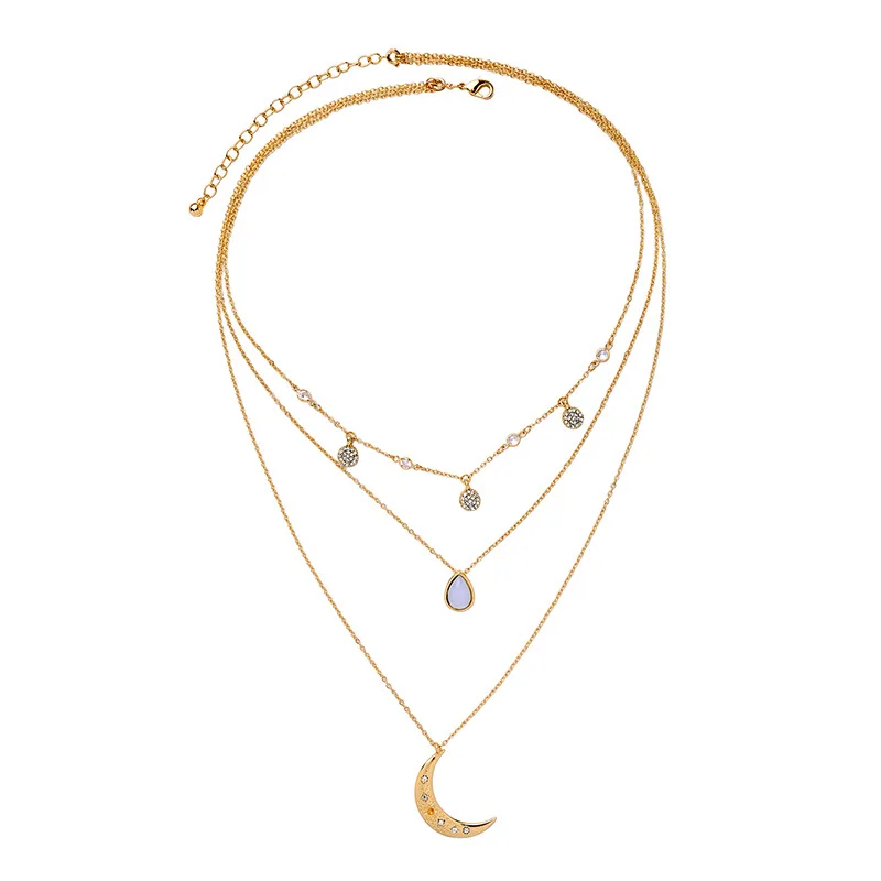 

Temperament Multilayer Pendant Moon Necklace Women European and American Style Fashion Sweater Chain