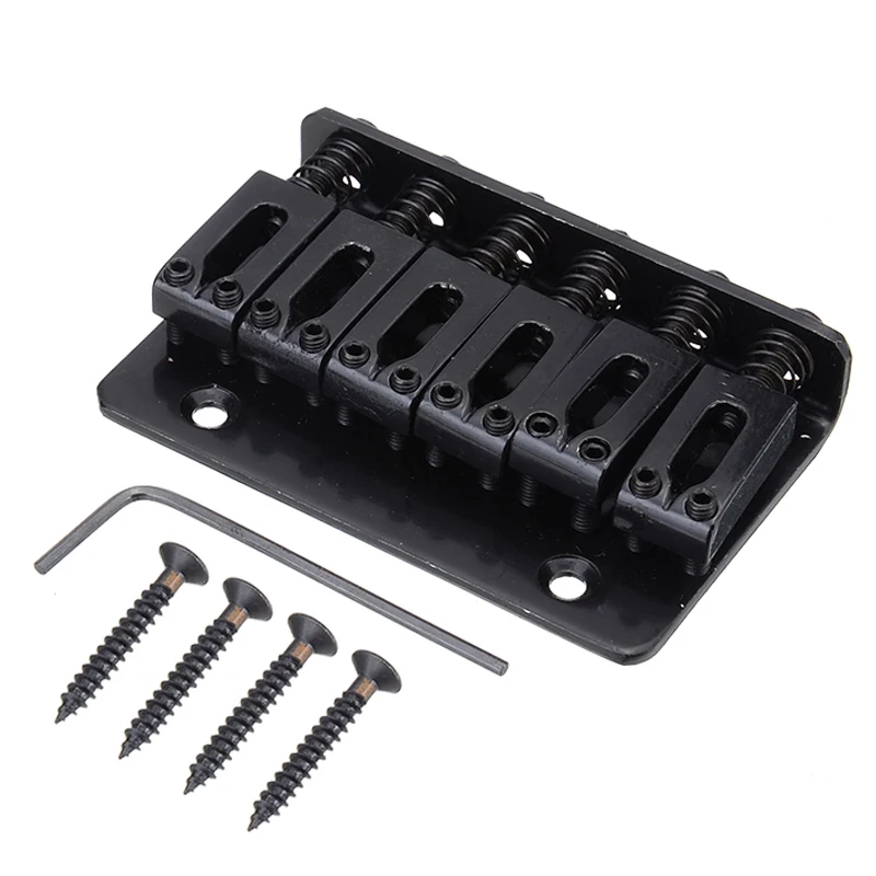 

Black/Silver 6 String Saddle Hardtail Bridge Top Load 65mm Electric Guitar Bridge with 5Pcs Screws Guitar Accessories
