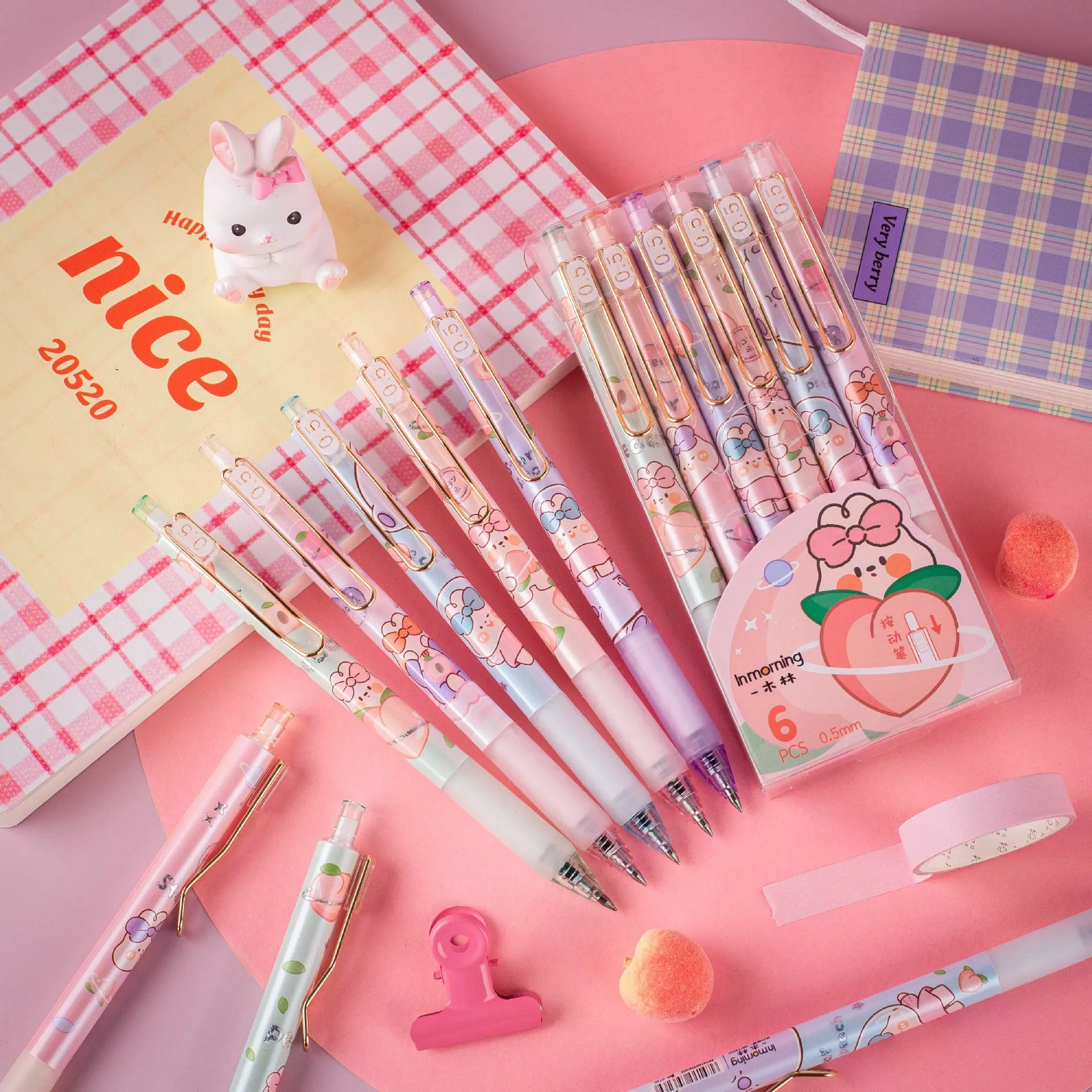 36 pcs/lot Kawaii Peach Rabbit Press Gel Pen Cute 0.5mm Black ink Signature Pens Promotional Gift Stationery School Supplies | Канцтовары