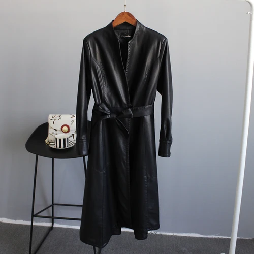 black Куртка из искусственной кожи, пальто, женское корейское винтажное пальто на осень и зиму, женская одежда, ветровка, Длинные Топы, Chaqueta Mujer - Цвет: black