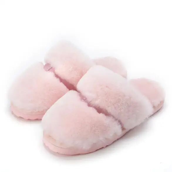 pink Высококачественные тапочки из натуральной овчины; Модные женские зимние тапочки; женские теплые домашние тапочки; Мягкая шерстяная женская домашняя обувь - Цвет: pink