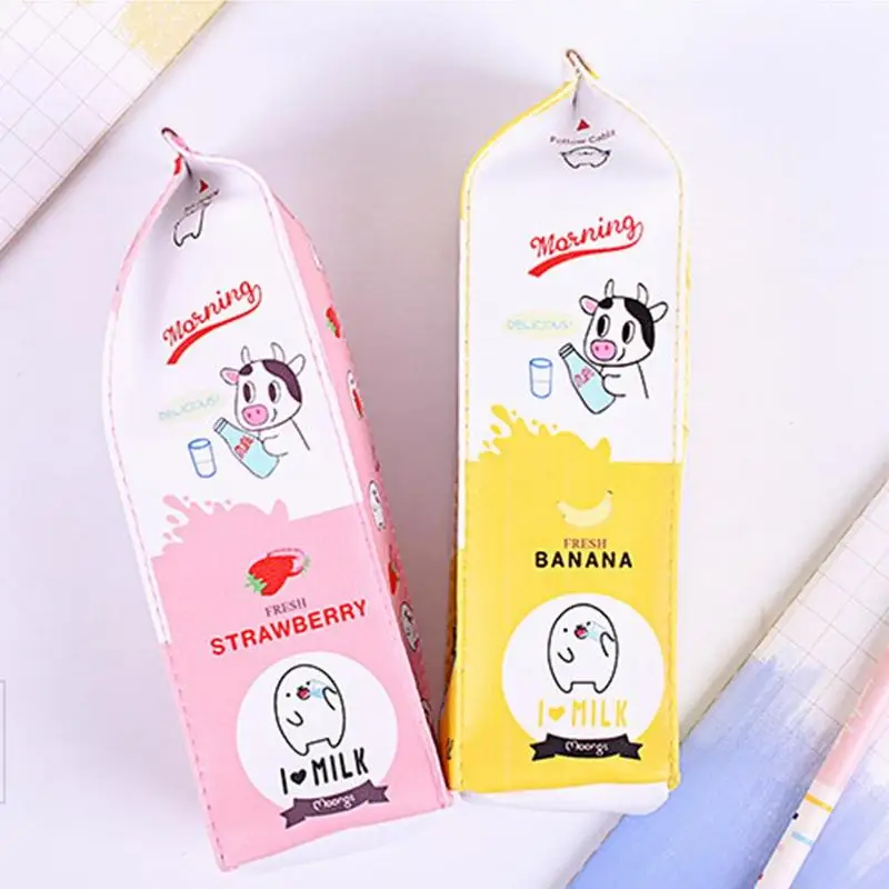 Мультяшная коробка для молока, сумка для карандашей для начальной школы, милая Корейская творческая большая емкость, сумка для карандашей, женская простая канцелярская сумка для карандашей