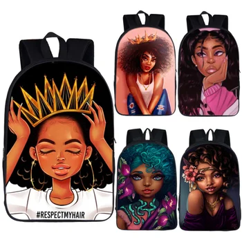 

School Bag for Teenager Girls Cute Art Black African Amercian Girls Schoolbags Cartoon Afro Lady Bookbag Backpacks