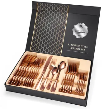 

Restaurant Stainless Steel 24 Pcs/set Flatware Sets Knife Spoon Fork Cutlery Tableware Metal Dinnerware Hosting Serving Set