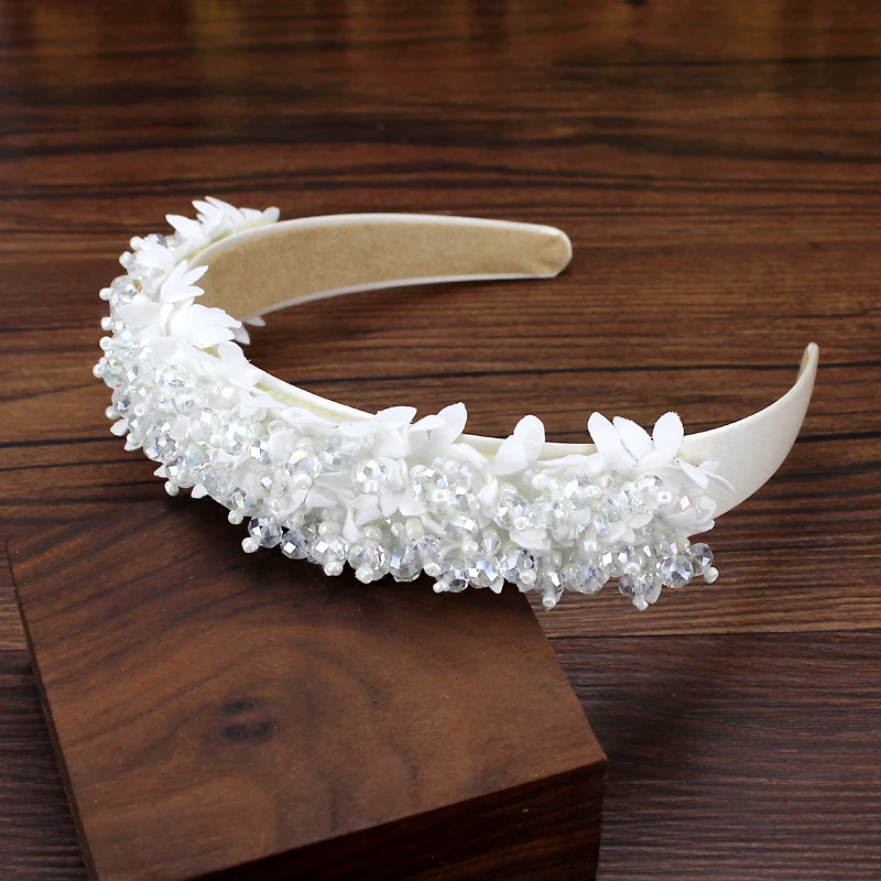 Boho Handmade White Pink Flower fasce per capelli da sposa perline di cristallo fasce da sposa per le donne eleganti decorazioni per capelli - Image 2