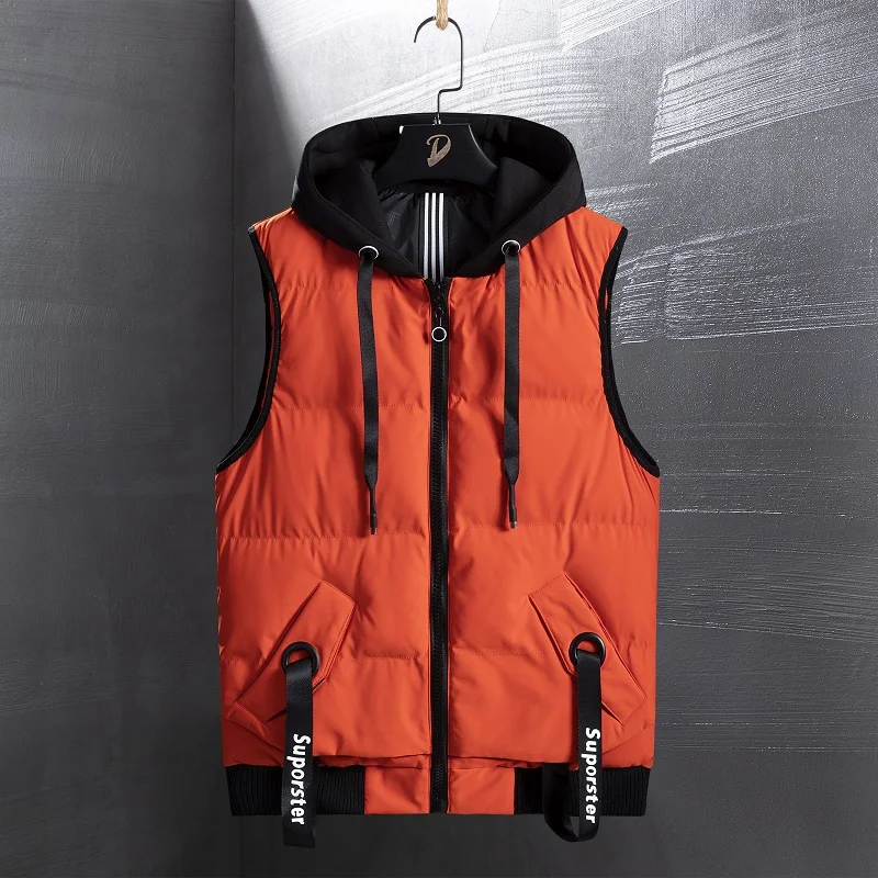 

New Hooded Men's Vest Coats Winter Warm Thick Men Sleeveless Waistcoat Casual Solid Color Zipper Vest Jackets Male High Quality