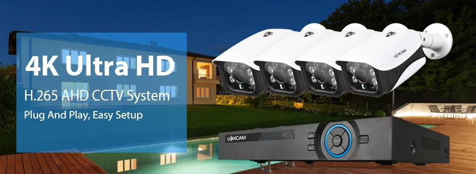 LOXCAM h.265+ 4CH 4K Ultra HD CCTV камера системы 8MP наружная IP66 Камера Безопасности ИК ночного видения камера видеонаблюдения комплект