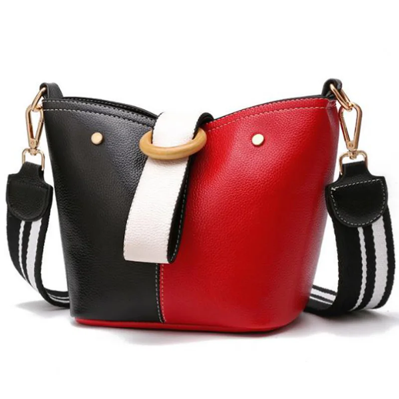 

Personality Hit Color Korean Bucket Bag Simple Wild Girl Shoulder Diagonal Small Bag Wide Shoulder Strap Handbag