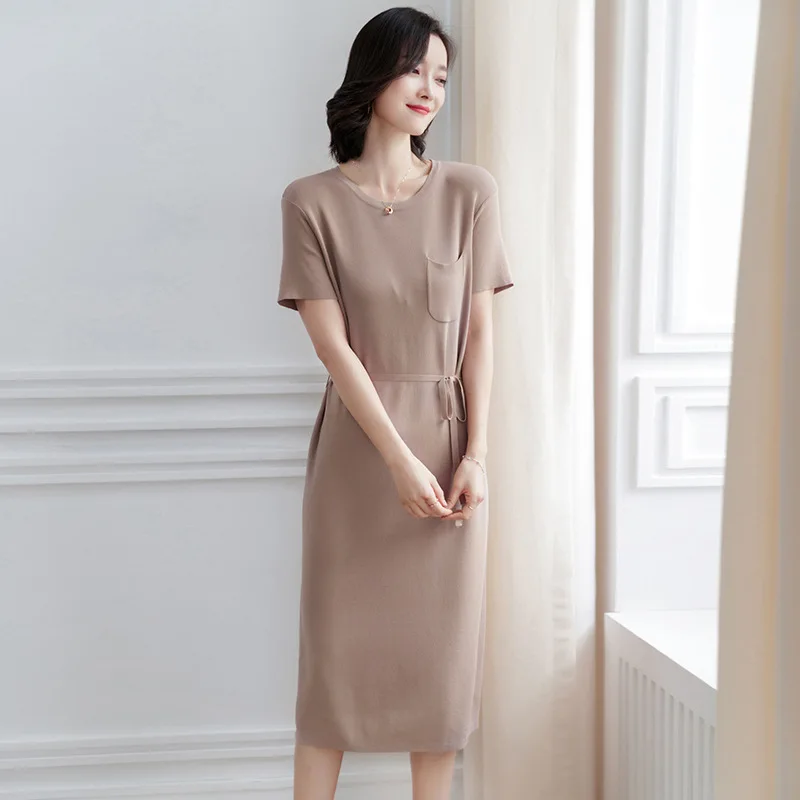 Saison de papillon, трикотажное платье средней длины со шнуровкой в Корейском стиле для похудения,, летнее стильное модное нижнее белье, верхняя одежда, платье W