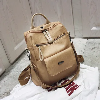 

1PCS New Fashion Simple Joker Soft Leather Multifunctional Street Trend Large Capacity Leather Backpack