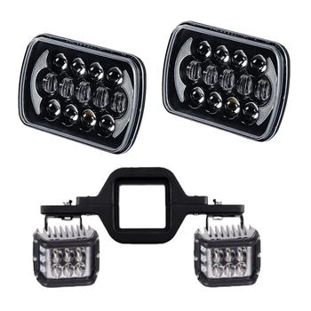 

5x7 7x6 Inch LED Headlights +4" Flashing Cubes Led Work Light Tow Hitch Mounting Bracket For Jeep Wrangler YJ Cherokee XJ