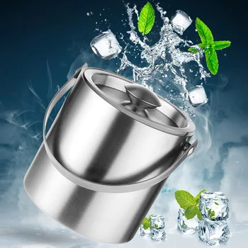 

2L Double Wall Stainless Steel Party Insulated Large Capacity With Handle Ice Bucket Home Kitchen With Lid Easy Clean Barware