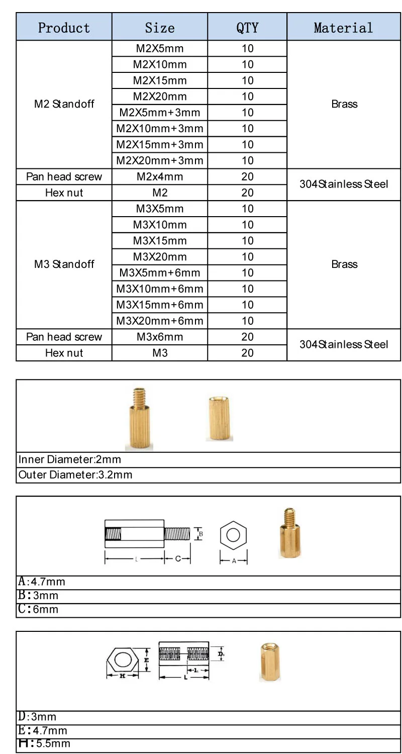 Kit De 250 écrous Et Vis En Laiton Hexagonaux - Assortiment M/F Pour Montage Carte Mère