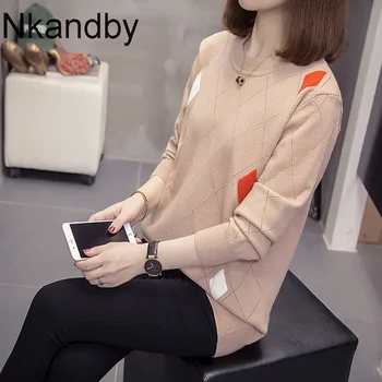 

Plus Size Argyle Knitted Pullover Sweaters Women 2020 Autumn Casual Loose Long Sleeve Ladies Jumpers O-neck Oversize Knitwear