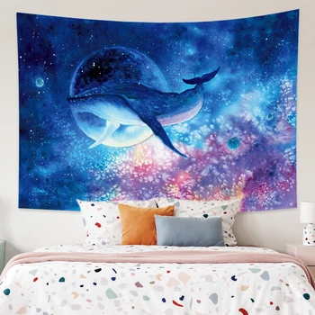 

Cassisy Tapestry Wall Hangings Psychedelic Blue Starry Sky Whale Wall Carpet Beach Towel Dorm Home Decor Wall Chart Beach Mat