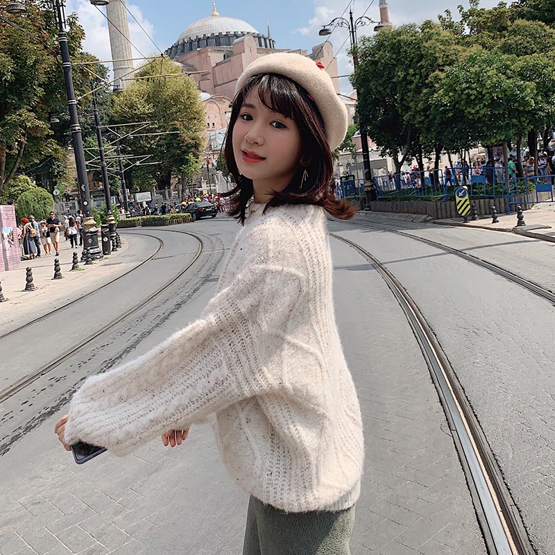 MISHOW корейский Свободный стиль Vogue сплошной цвет длинный рукав Уличная одежда Женский вязаный свитер MX19C5549