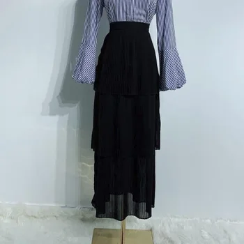 

Black Long Muslim Skirt Women High Waist Layer Ruffle Maxi Skirt Turkish Dubai Middle East Bottoms Abaya Skirt Islamic Clothing