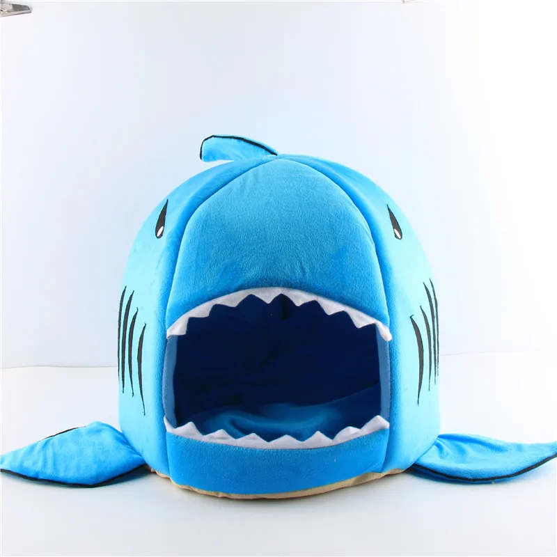 1PC shark dog bed cat bed and house pet sleeping sofa bed small medium pet bed kitten indoor house kennel washable pad WF813253 - Цвет: blue