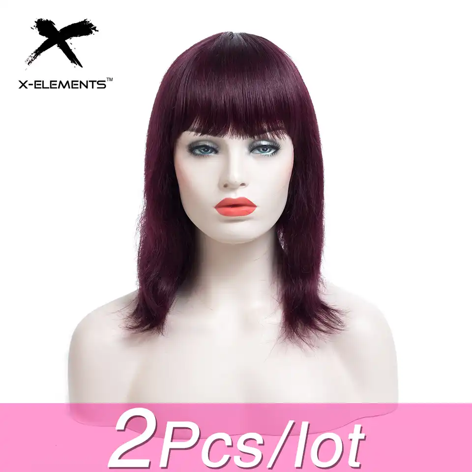 X Elements Straight Human Hair Wigs 10inches Non Remy Hair Wigs For Women Malaysia Hair Wigs Beauty Weight 180g Bouncy Hair 99j Full Machine Wigs Aliexpress
