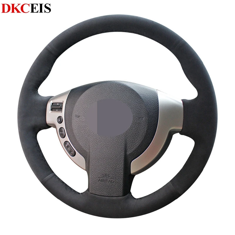 Сшитый вручную черный мягкий замшевый чехол рулевого колеса автомобиля для Nissan
