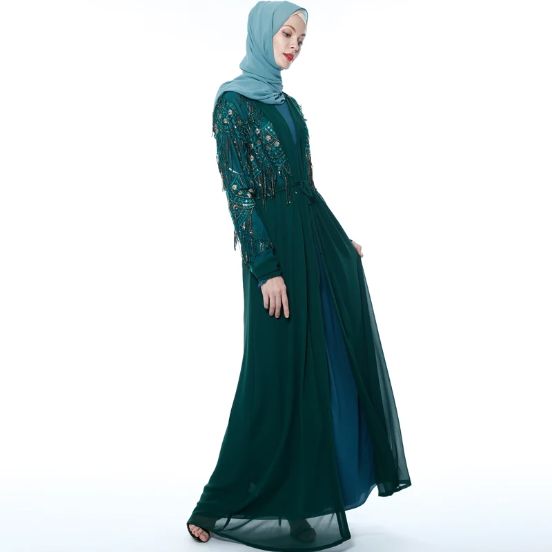 Блесток абайя кимоно турецкий Дубай Туника мусульманское платье хиджаб кардиган Абая для женщин Caftan Исламская одежда халат Femme