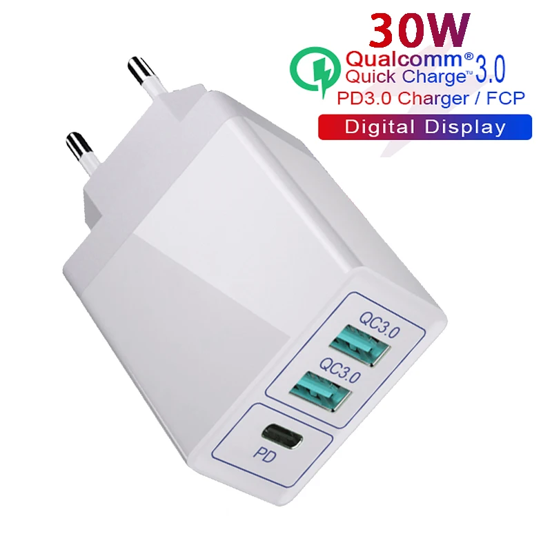USB зарядное устройство 30 Вт PD Быстрая зарядка usb type C PD зарядное устройство HD Smart display EU разъем для iPhone 11 Pro samsung Xiaomi зарядка