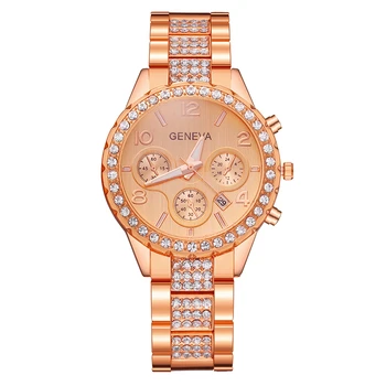 

Women Rose Gold Rhinestone Date Watches Luxury Stainless Steel Waterproof Quartz Wrist Watches Relogio Feminino