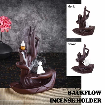 

Buddhism Flower Incense Burner Retro Ceramic Aromatherapy Smoke Waterfall Backflow Holder+10 Cone for Home livingroom Decor