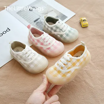 

Spring 2020 new Plaid canvas shoes girls' soft soled kindergarten sneakers 1-6 years old boys loafers Super soft and comfortable